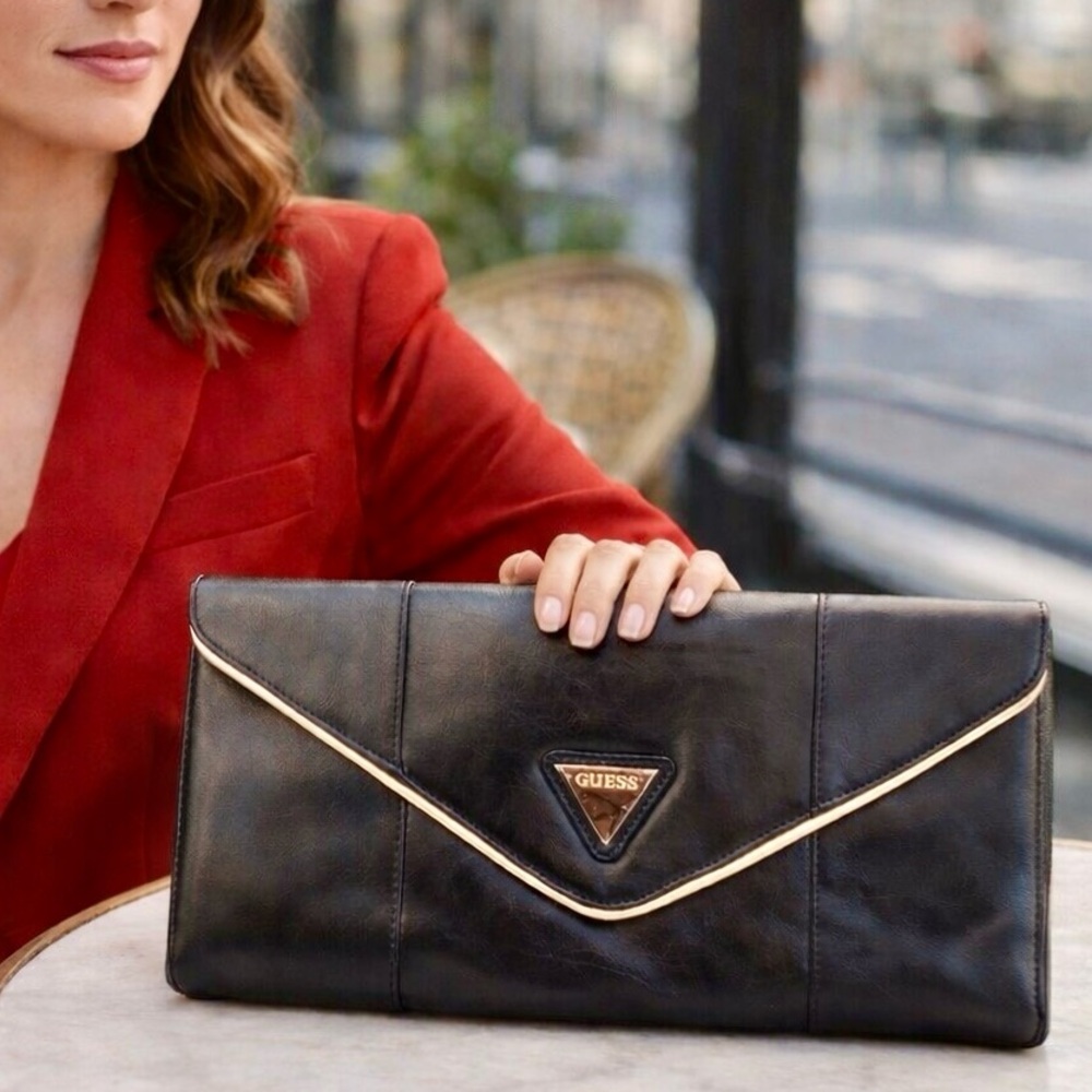 NWT Guess Black Clutch w/Gold Trim